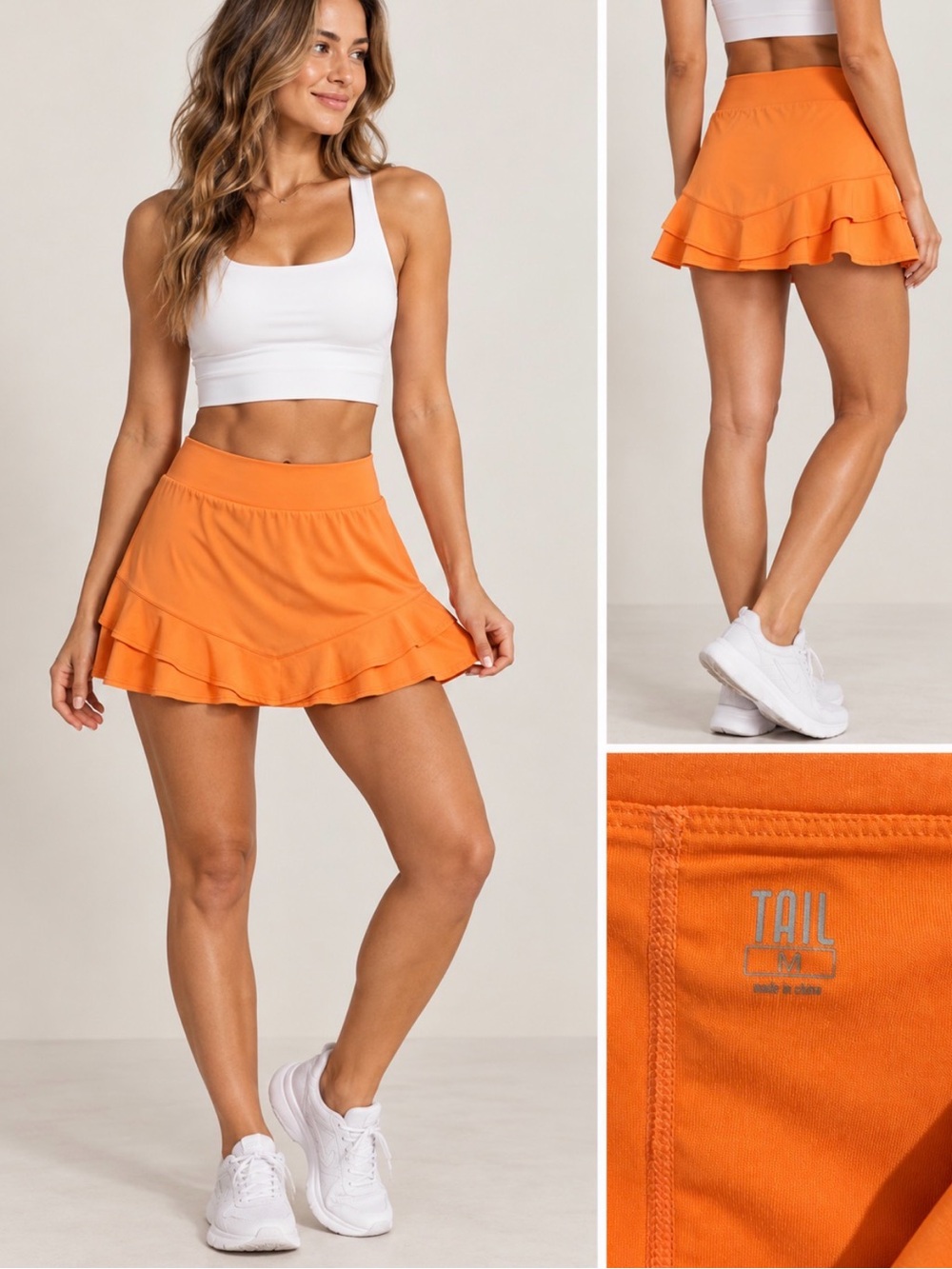 TAIL Orange Ruffle Tennis Golf Skirt Short Women’s Size M